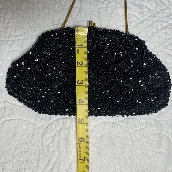 Vintage Black Hand Beaded Bag Made in Hong Kong - Picture 6 of 7